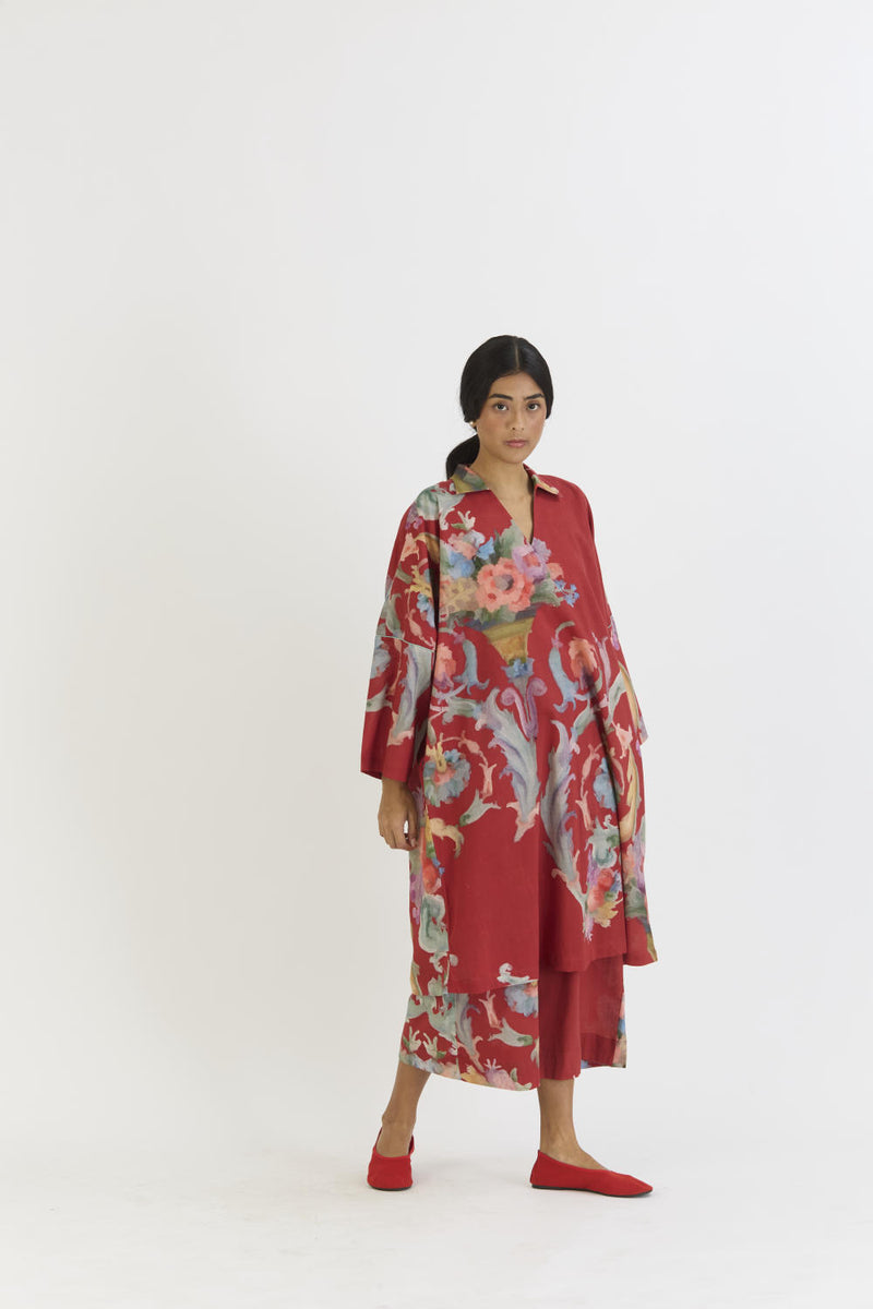 CRANBERRY COTTON KAFTAN SET cotton by Yam in red color for women in Singapore