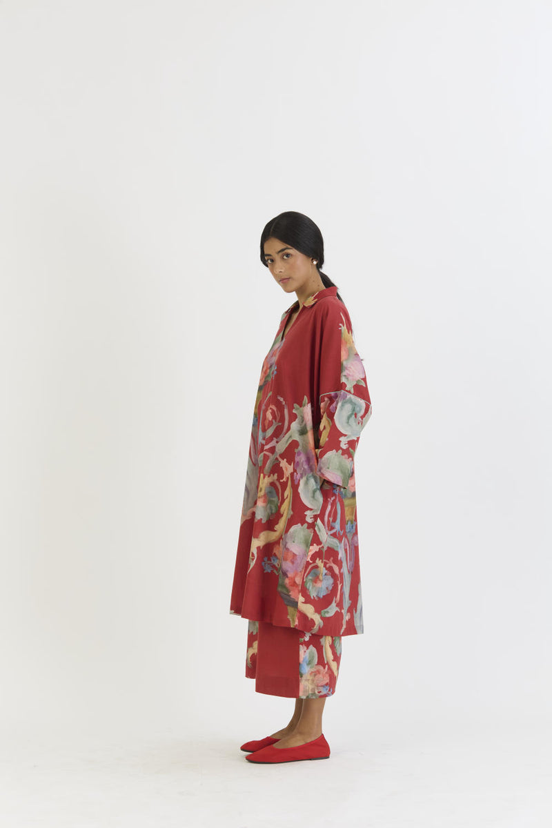 CRANBERRY COTTON KAFTAN SET cotton by Yam in red color for women in Singapore