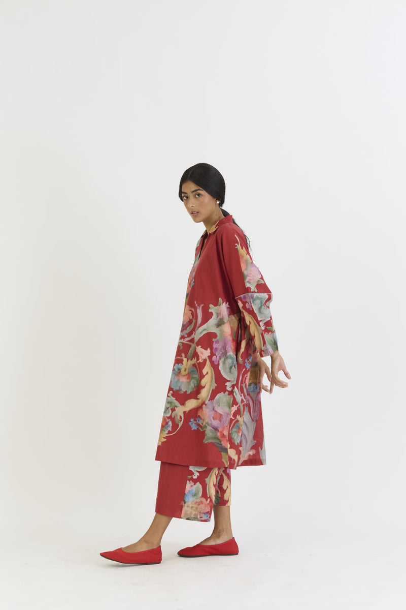 CRANBERRY COTTON KAFTAN SET cotton by Yam in red color for women in Singapore