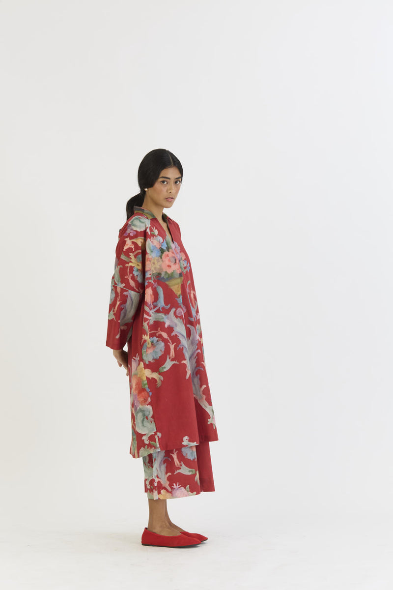 CRANBERRY COTTON KAFTAN SET cotton by Yam in red color for women in Singapore