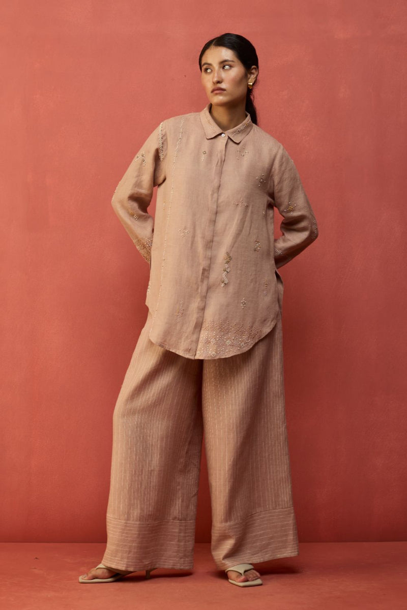 Kira Hand-Embroidered Linen Co-ord Set - Dusty Rose by Manan for in Singapore