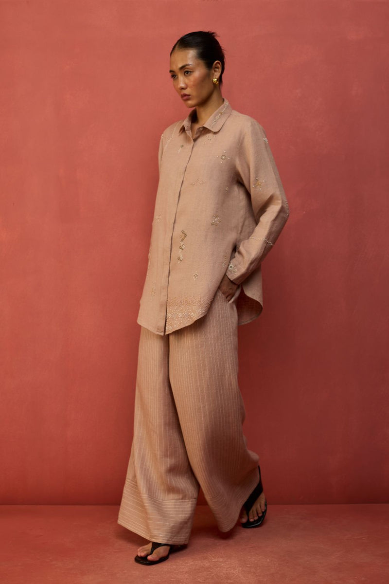 Kira Hand-Embroidered Linen Co-ord Set - Dusty Rose by Manan for in Singapore