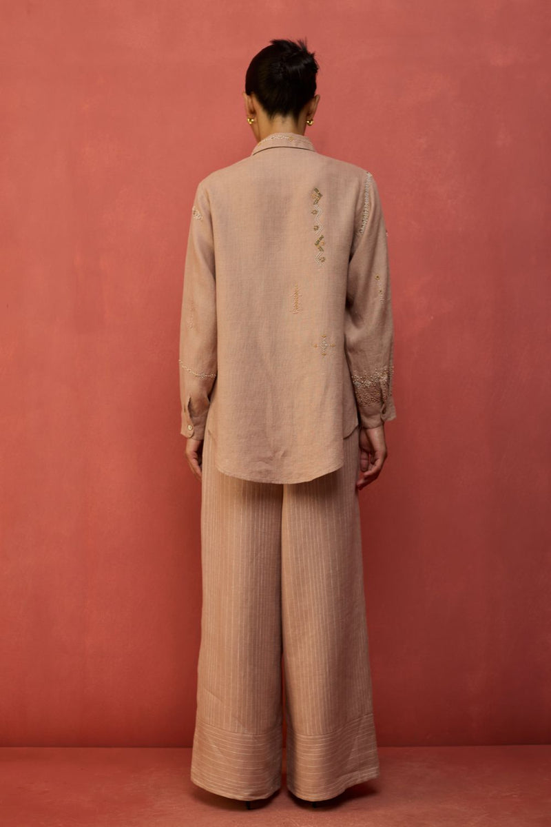 Kira Hand-Embroidered Linen Co-ord Set - Dusty Rose by Manan for in Singapore