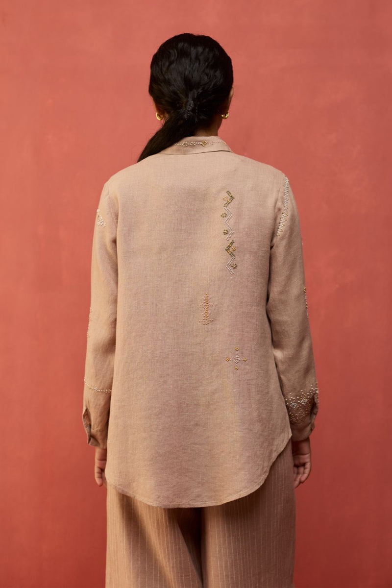 Kira Hand-Embroidered Linen Co-ord Set - Dusty Rose by Manan for in Singapore