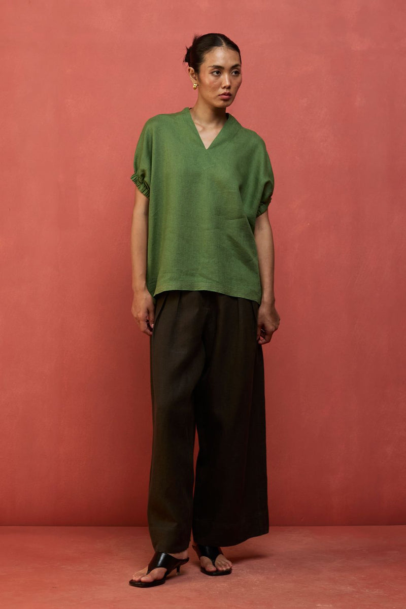 Hoshi Linen Co-ord Set - Fern Green by Manan for in Singapore