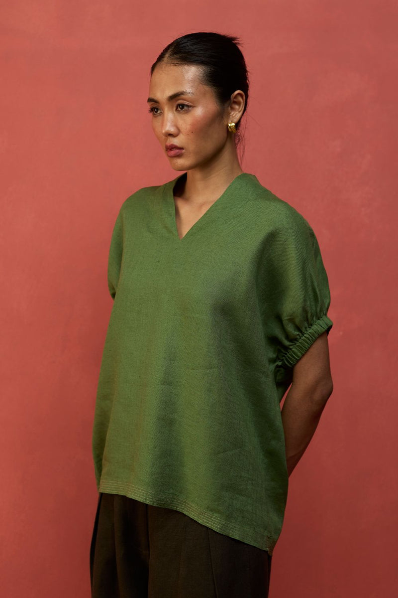Hoshi Linen Co-ord Set - Fern Green by Manan for in Singapore