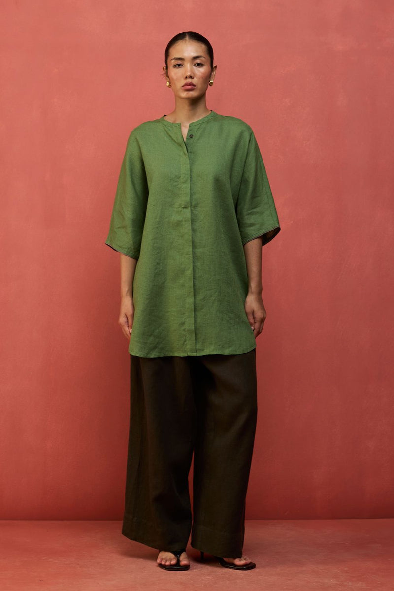 Hoshi Linen Co-ord Set - Fern Green by Manan for in Singapore