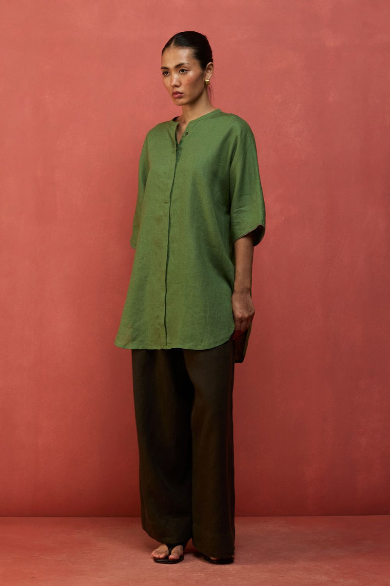 Hoshi Linen Co-ord Set - Fern Green by Manan for in Singapore