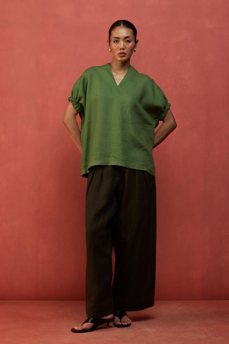 Hoshi Linen Co-ord Set - Fern Green by Manan for in Singapore