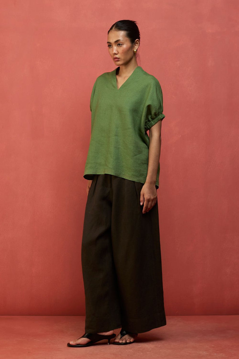 Hoshi Linen Co-ord Set - Fern Green by Manan for in Singapore