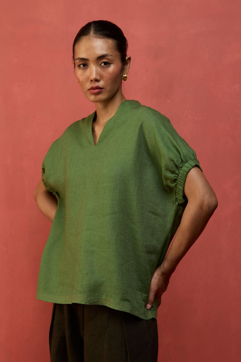 Hoshi Linen Co-ord Set - Fern Green by Manan for in Singapore