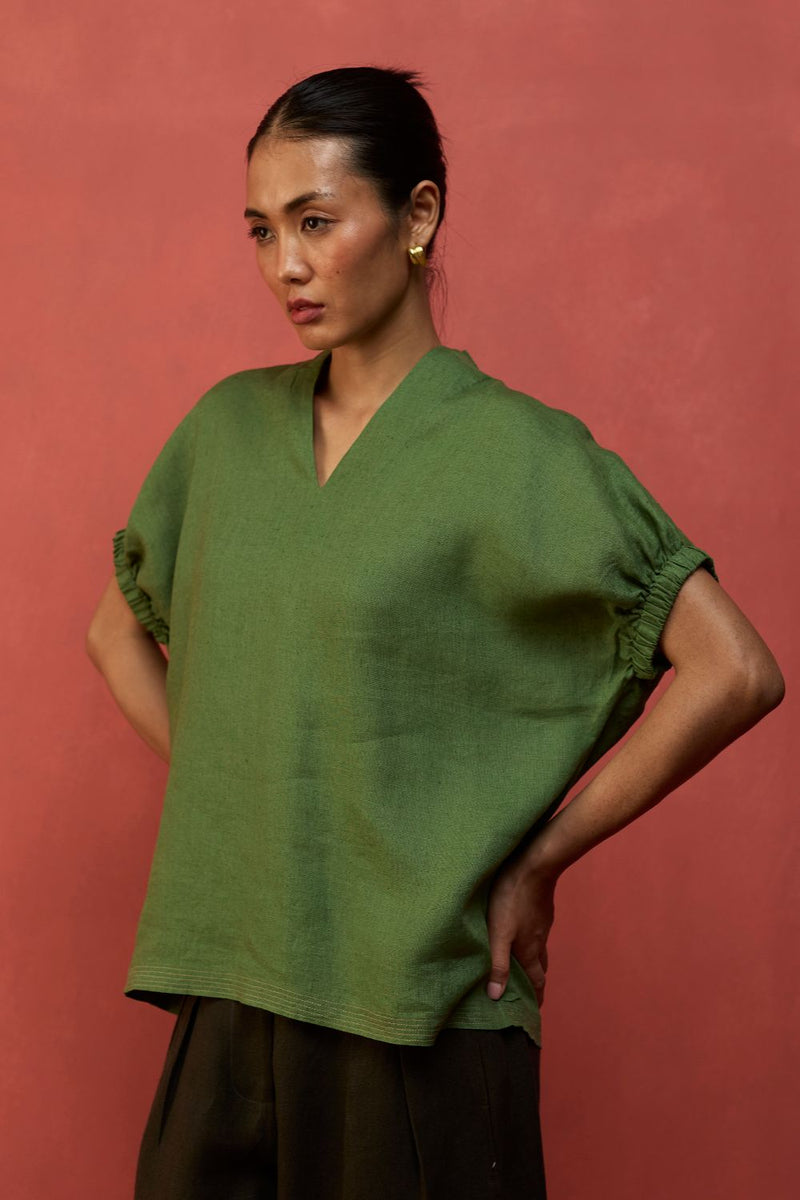 Hoshi Linen Co-ord Set - Fern Green by Manan for in Singapore