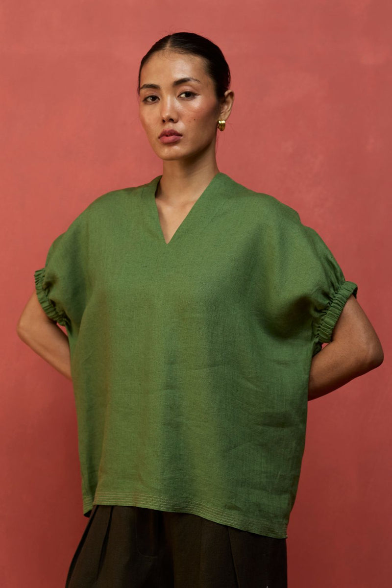 Hoshi Linen Co-ord Set - Fern Green by Manan for in Singapore