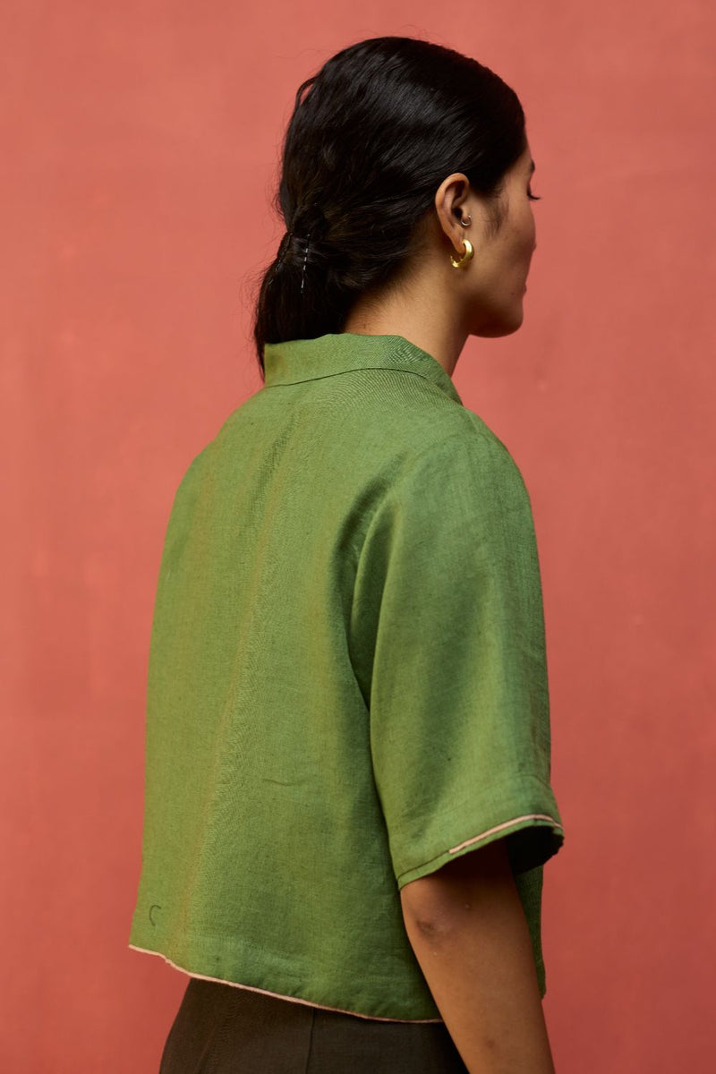 Kiera Cuban Collar Linen Co-ord Set - Fern Green by Manan for in Singapore