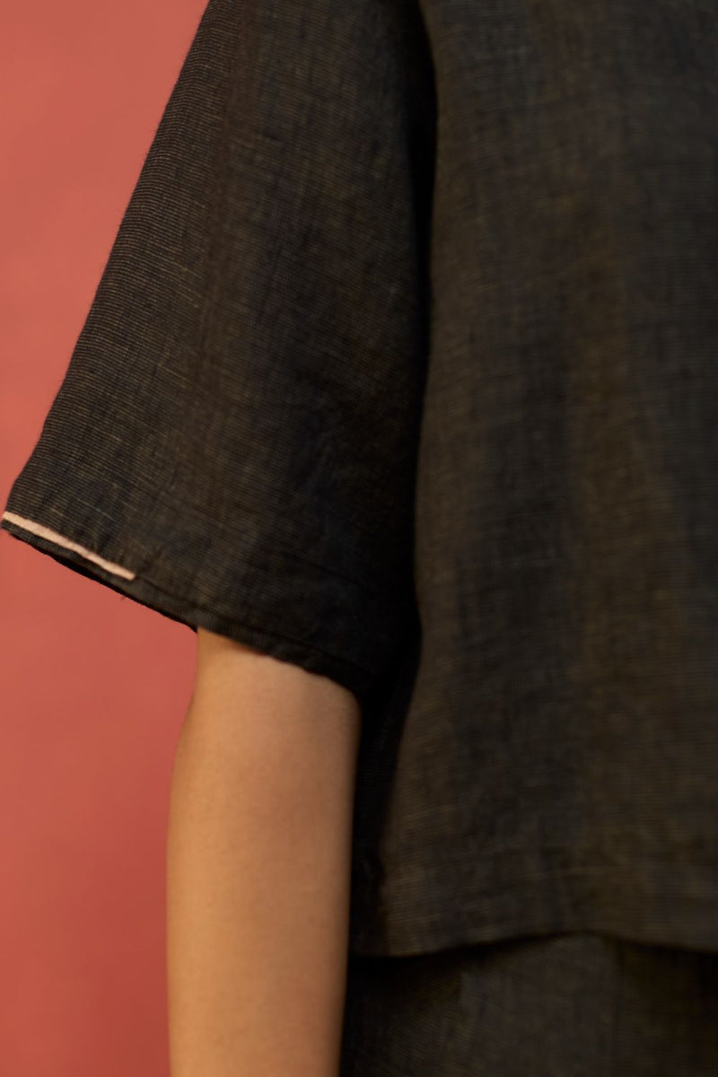 Kiera Cuban Collar Linen Co-ord Set - Charcoal by Manan for in Singapore