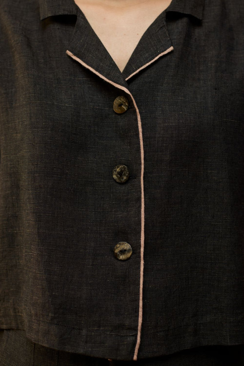 Kiera Cuban Collar Linen Co-ord Set - Charcoal by Manan for in Singapore
