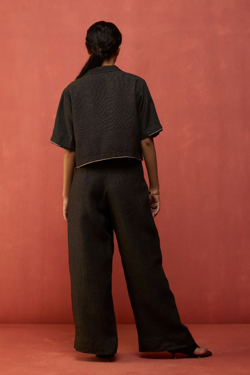 Kiera Cuban Collar Linen Co-ord Set - Charcoal by Manan for in Singapore
