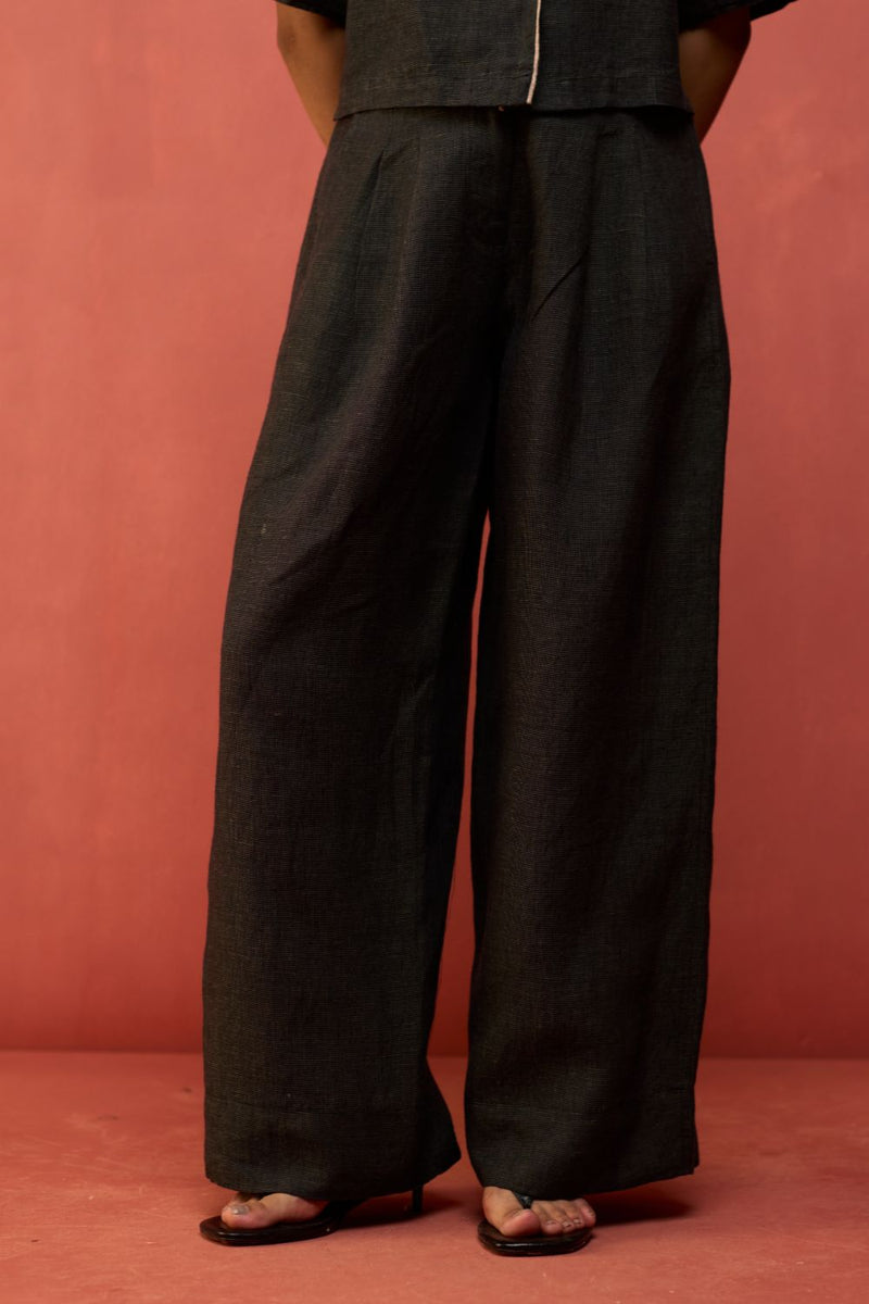 Kiera Cuban Collar Linen Co-ord Set - Charcoal by Manan for in Singapore