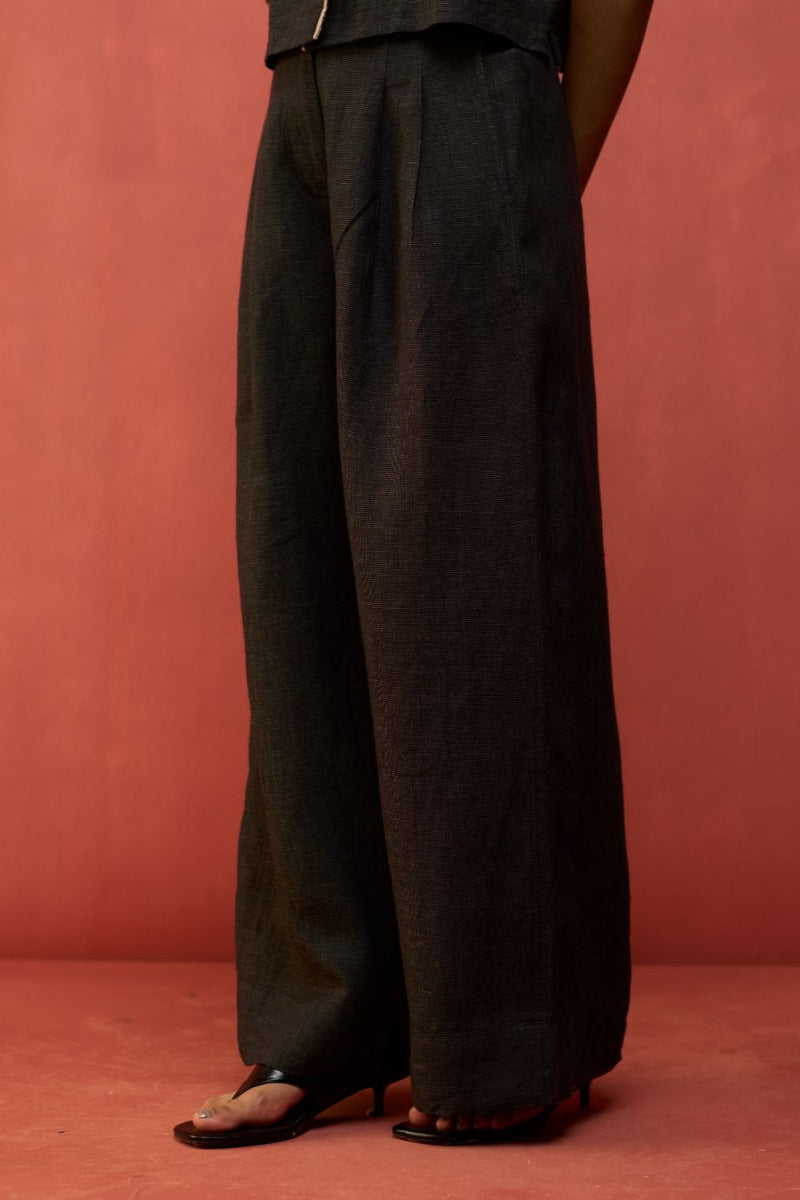Kiera Cuban Collar Linen Co-ord Set - Charcoal by Manan for in Singapore