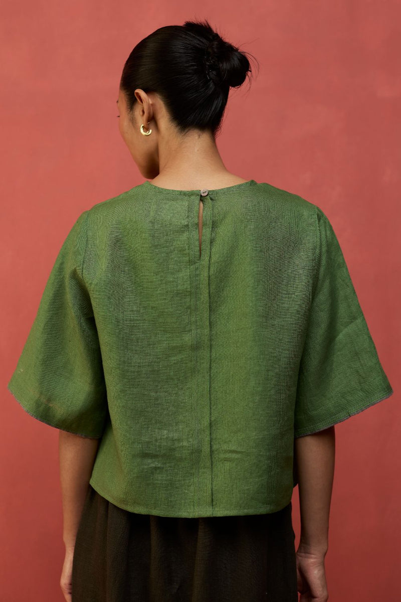 Mariko Cropped Linen Co-ord Set - Fern Green by Manan for in Singapore
