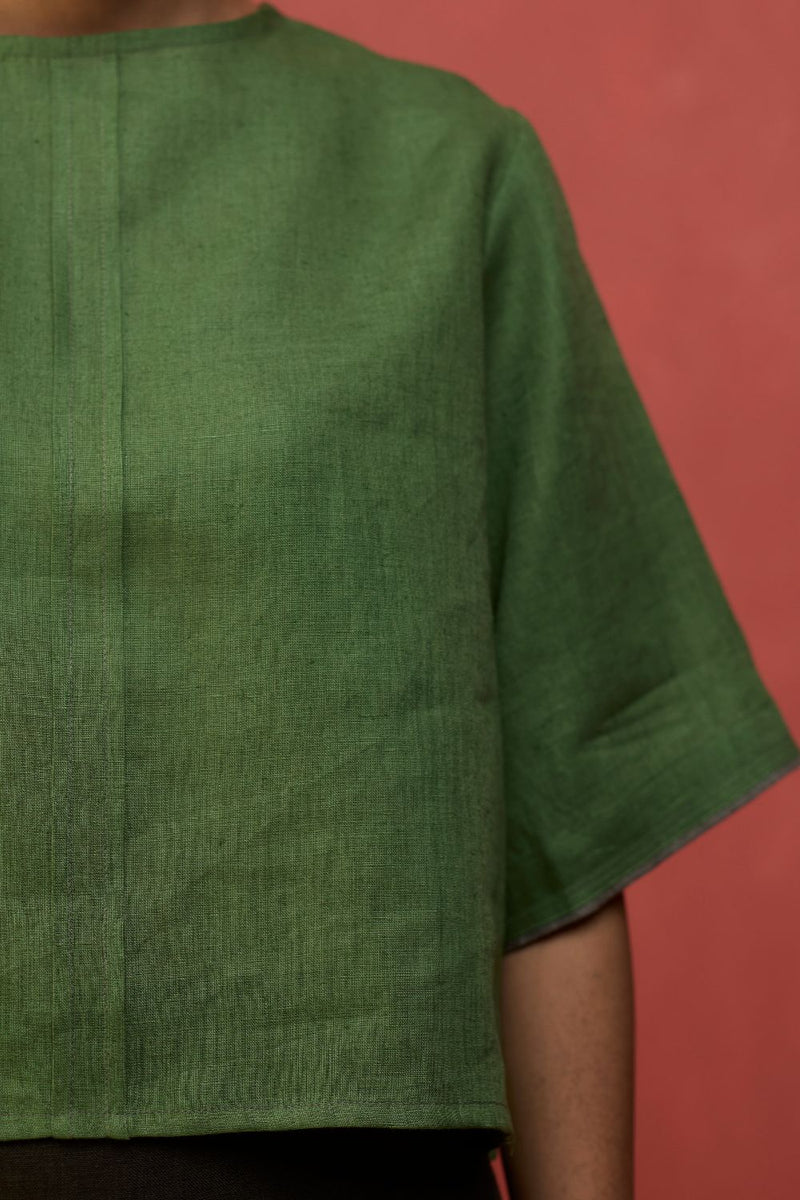 Mariko Cropped Linen Co-ord Set - Fern Green by Manan for in Singapore