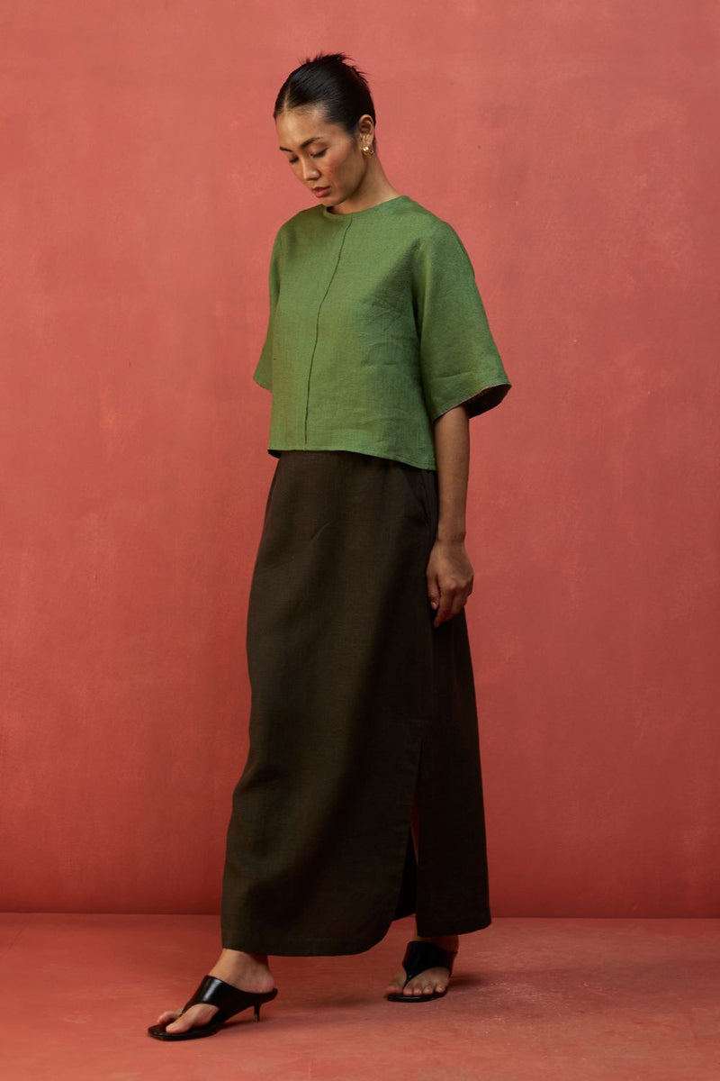 Mariko Cropped Linen Co-ord Set - Fern Green by Manan for in Singapore