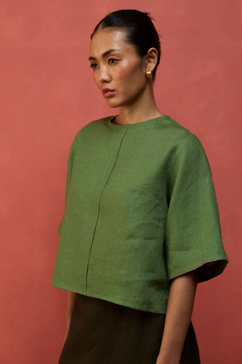 Mariko Cropped Linen Co-ord Set - Fern Green by Manan for in Singapore