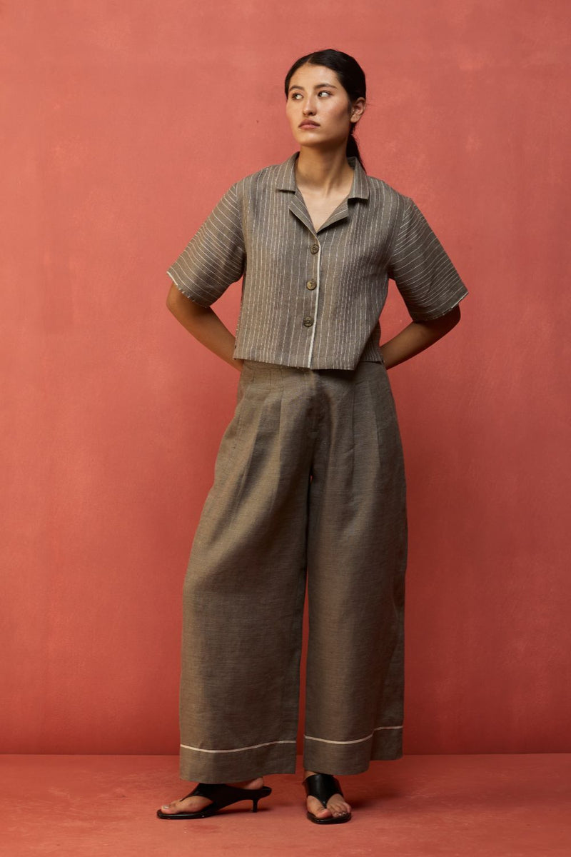 Shiro Stripe Linen Co-ord Set - Grey by Manan for in Singapore