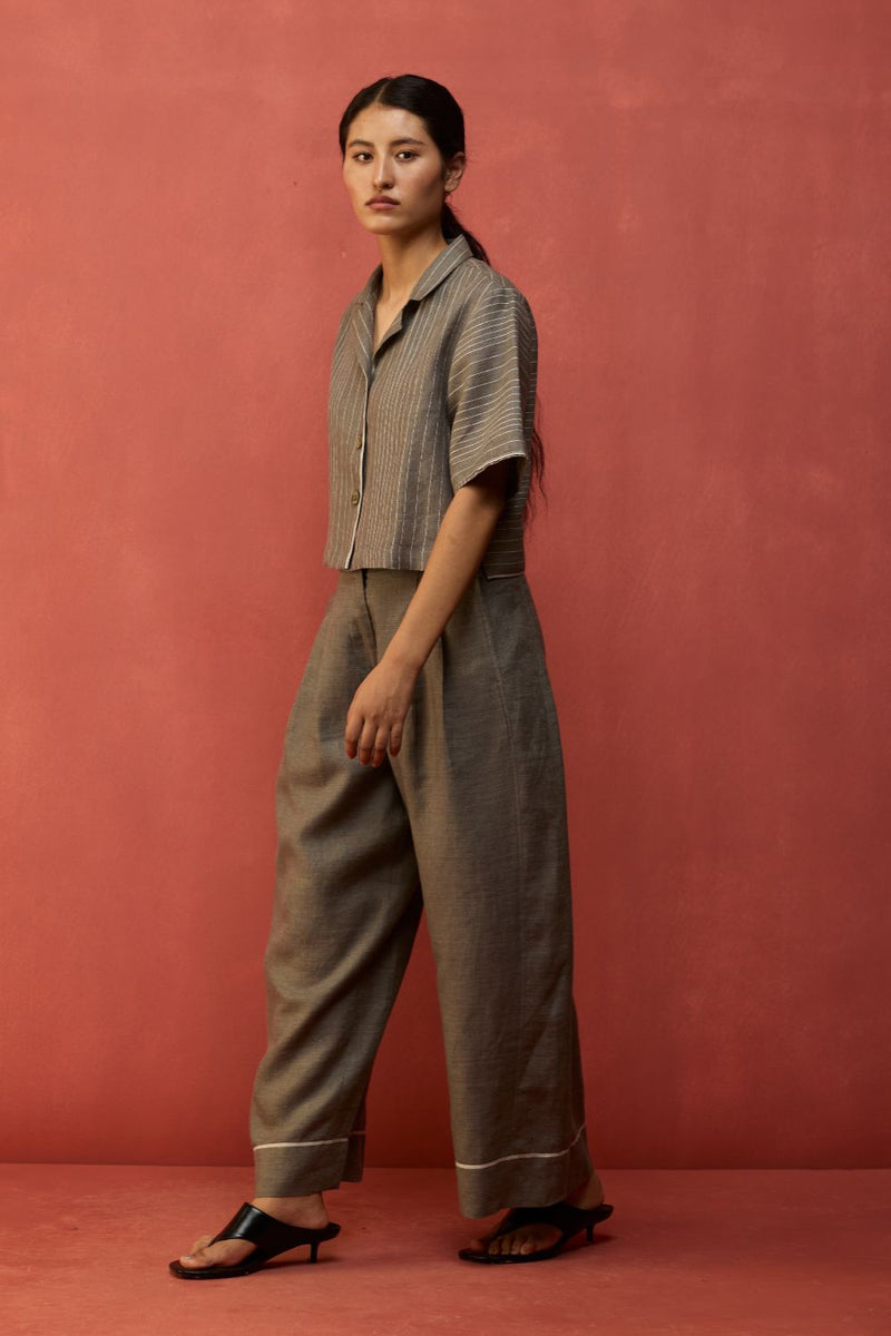 Shiro Stripe Linen Top - Grey by Manan for in Singapore