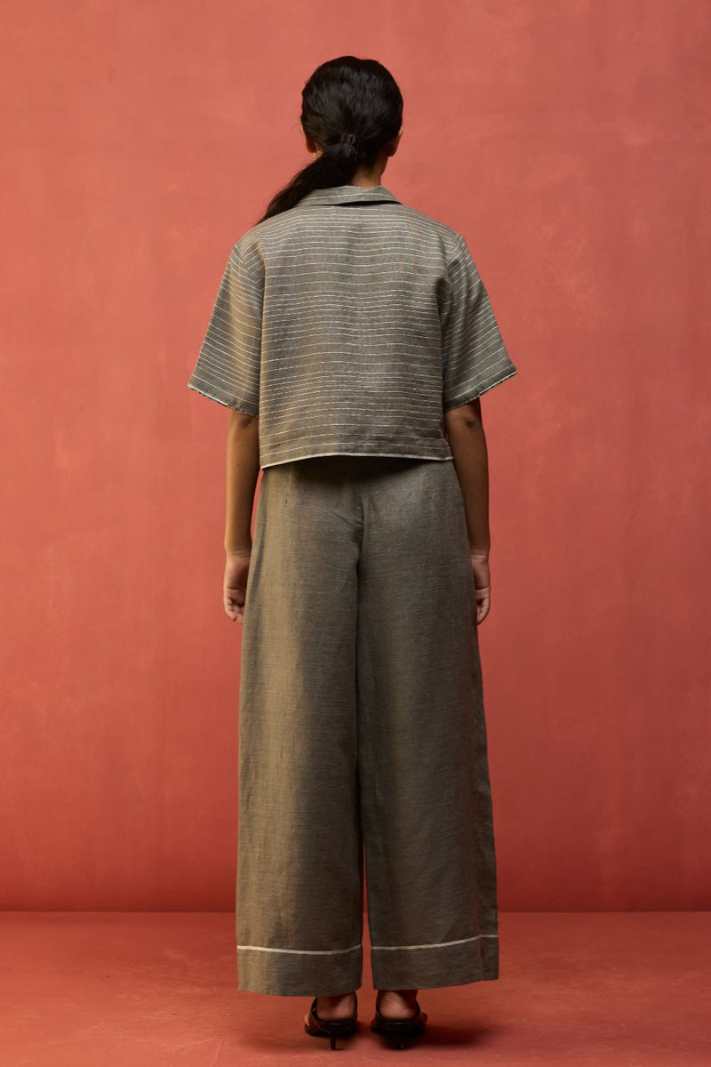 Shiro Stripe Linen Top - Grey by Manan for in Singapore