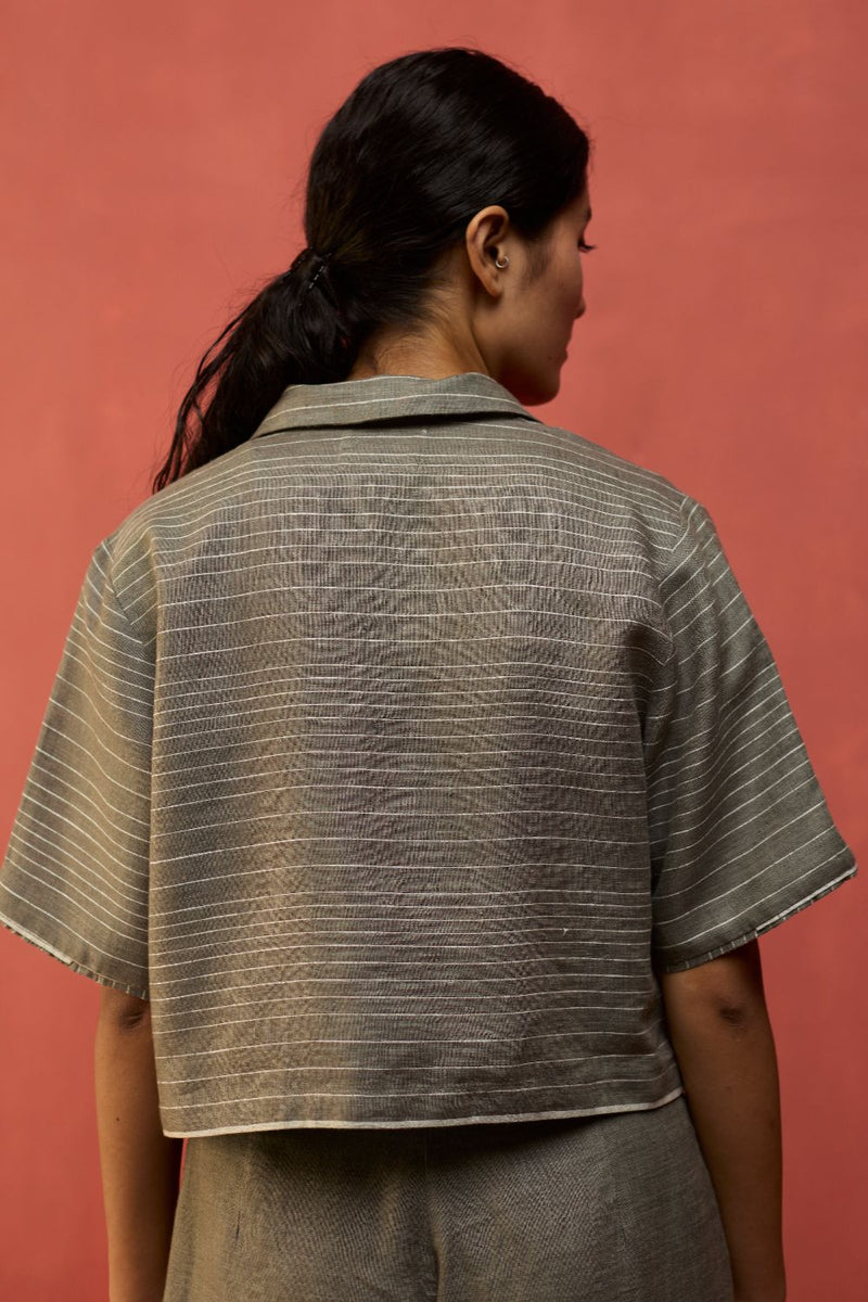 Shiro Stripe Linen Top - Grey by Manan for in Singapore