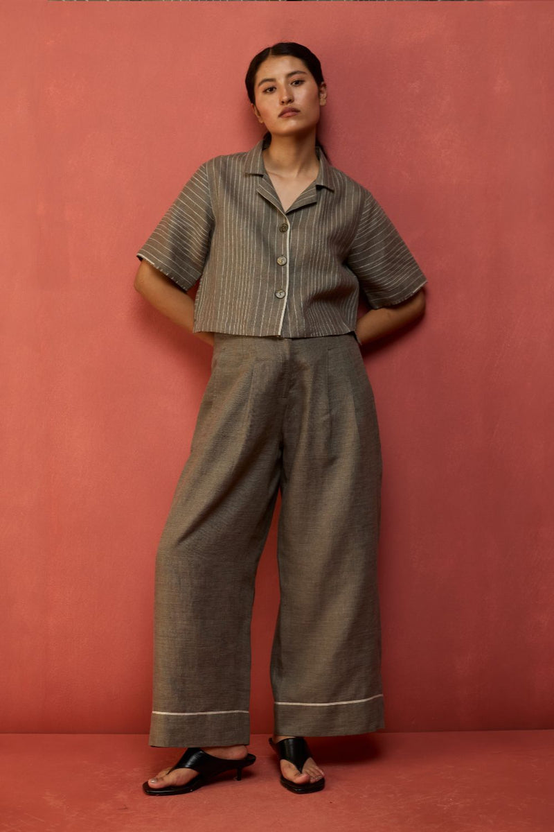 Shiro Stripe Linen Co-ord Set - Grey by Manan for in Singapore