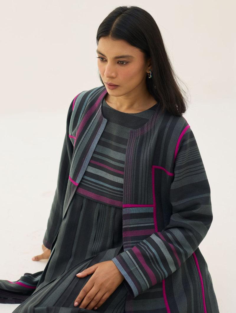 Thena Reversible Merino Wool Co-ord Set - Charcoal by Manan in charcoal color for women in Singapore
