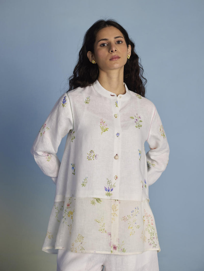 Leina A- Line Linen Co-ord Set - White linen by Manan in white color for women in Singapore
