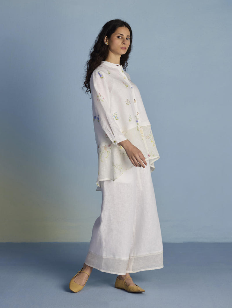 Leina A- Line Linen Co-ord Set - White linen by Manan in white color for women in Singapore