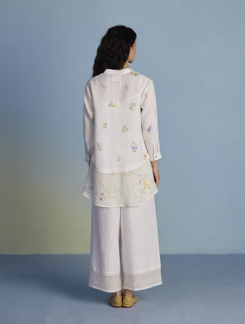 Leina A- Line Linen Co-ord Set - White linen by Manan in white color for women in Singapore