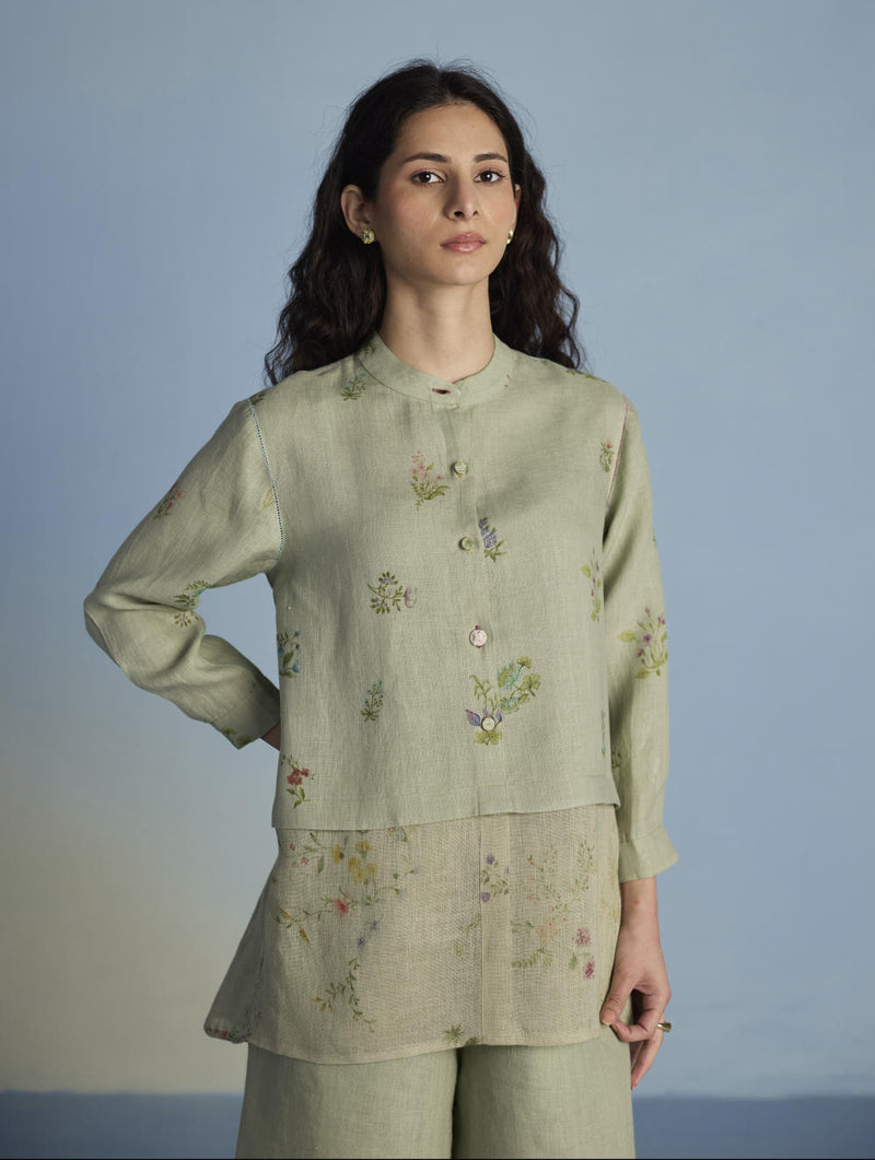 Leina A- Line Linen Co-ord Set - Mint linen by Manan in mint color for women in Singapore