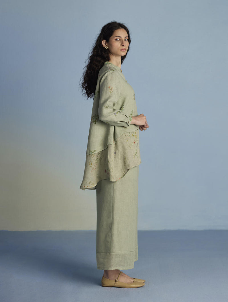 Leina A- Line Linen Co-ord Set - Mint linen by Manan in mint color for women in Singapore