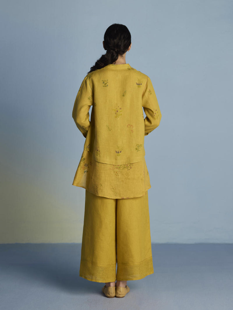 Leina A-Line Floral Linen Shirt - Ochre linen by Manan for women in Singapore