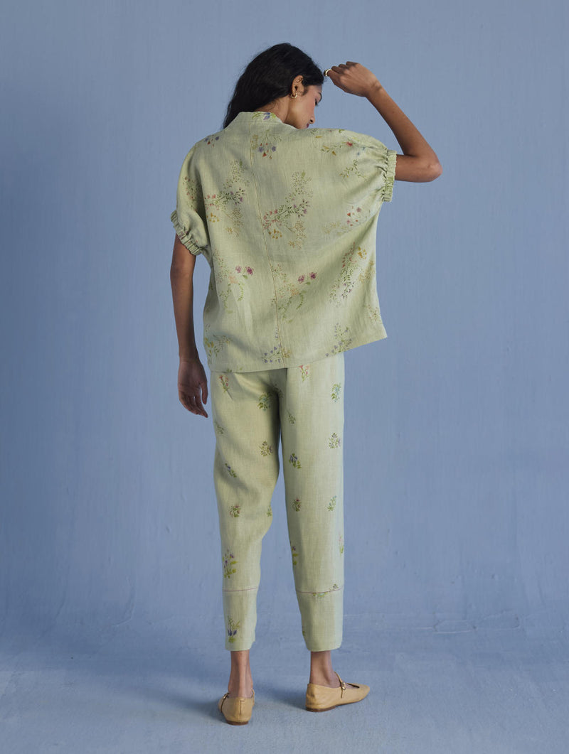 Mihen Elasticated Sleeve Co-ord Set - Mint linen by Manan in mint color for women in Singapore