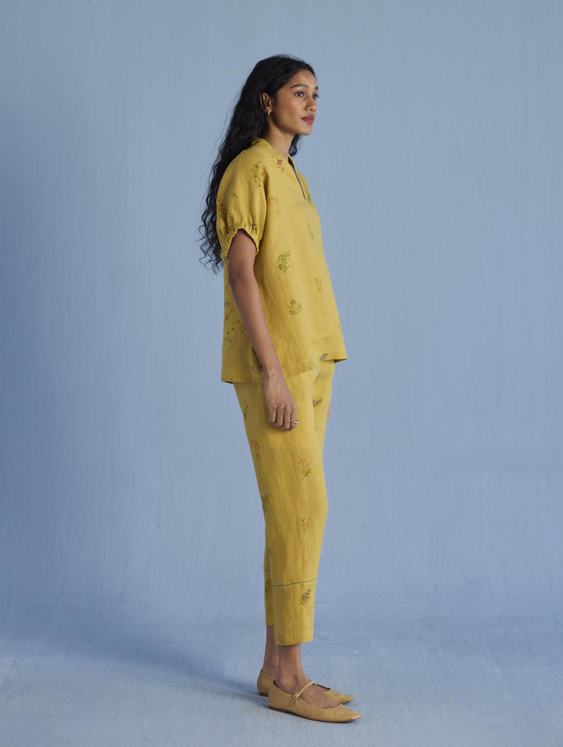 Mihen Elasticated Sleeve Co-ord Set - Ochre linen by Manan for women in Singapore