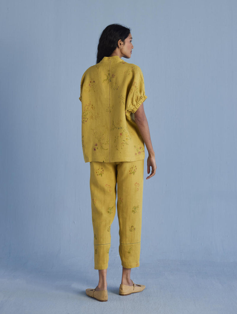 Mihen Elasticated Sleeve Co-ord Set - Ochre linen by Manan for women in Singapore