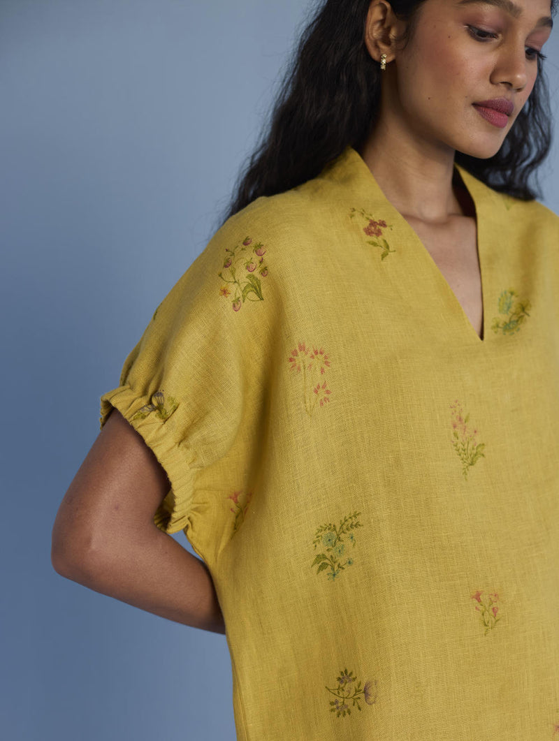 Mihen Elasticated Sleeve Co-ord Set - Ochre linen by Manan for women in Singapore
