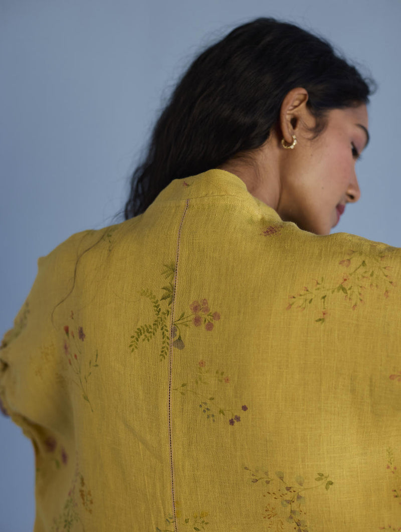 Mihen Elasticated Sleeve Co-ord Set - Ochre linen by Manan for women in Singapore