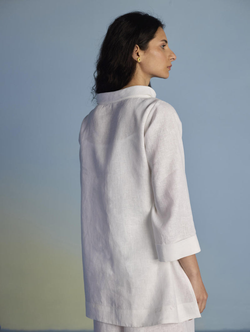 Ishi Boat-Neck Linen Top - White linen by Manan in white color for women in Singapore
