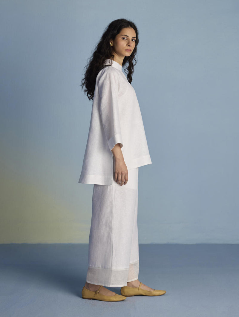 Ishi Boat-Neck Linen Co-ord Set - White linen by Manan in white color for women in Singapore