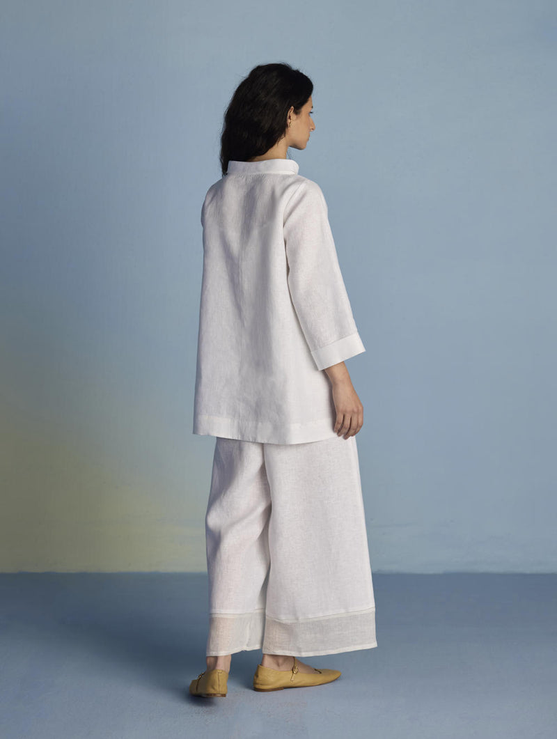 Ishi Boat-Neck Linen Co-ord Set - White linen by Manan in white color for women in Singapore