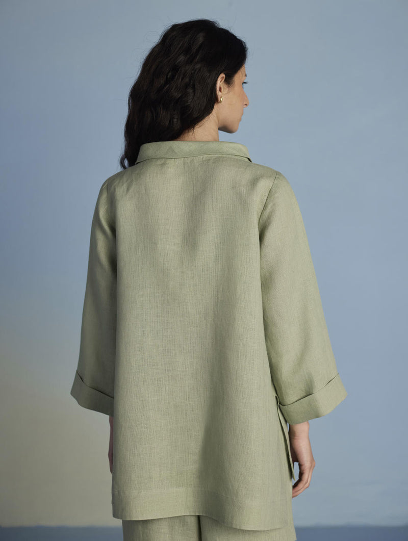 Ishi Boat-Neck Linen Top - Mint linen by Manan in mint color for women in Singapore