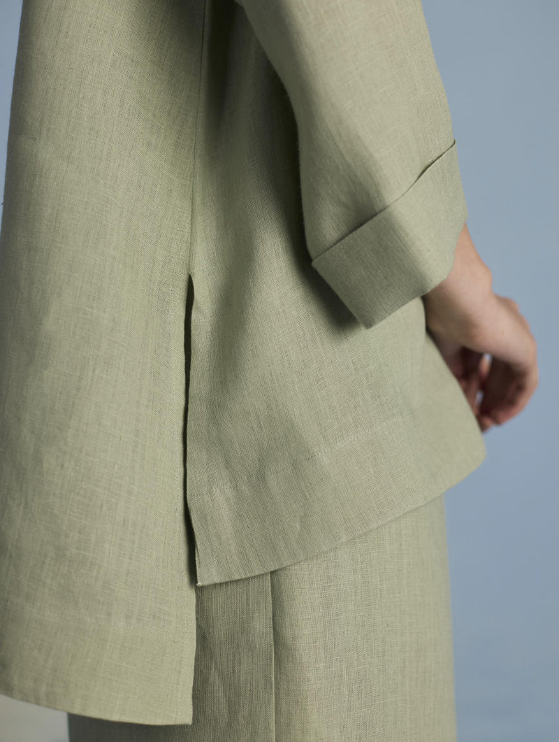Ishi Boat-Neck Linen Top - Mint linen by Manan in mint color for women in Singapore