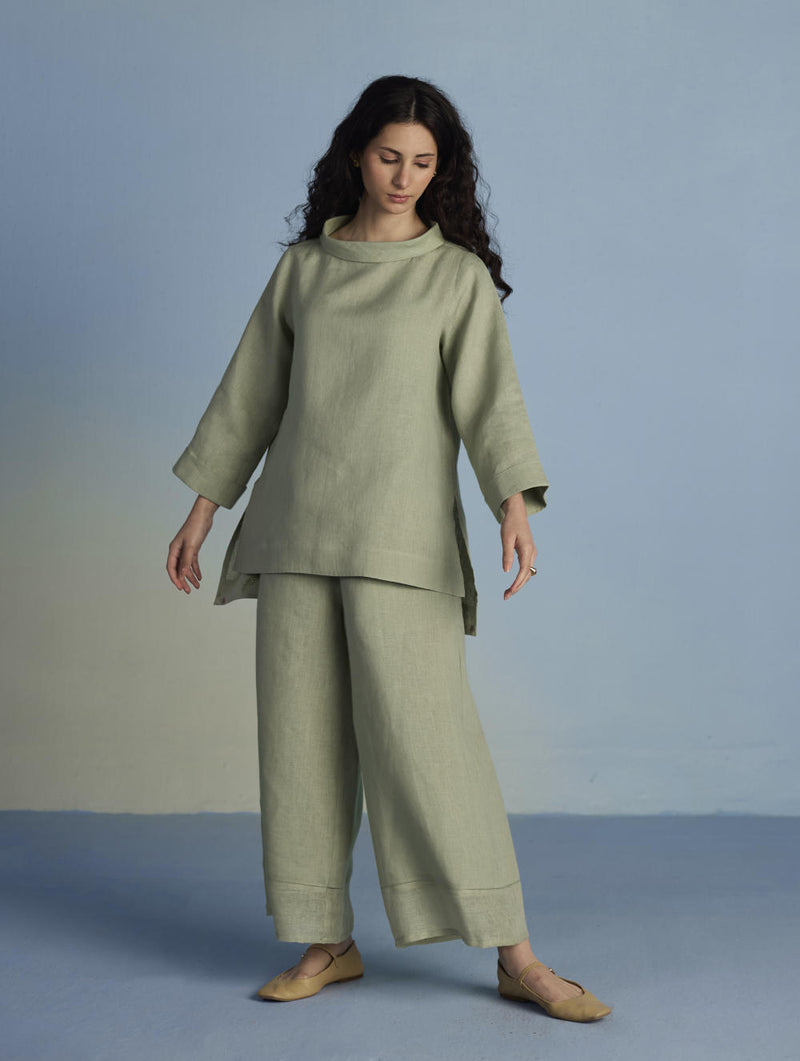 Ishi Boat-Neck Linen Co-ord Set - Mint linen by Manan in mint color for women in Singapore
